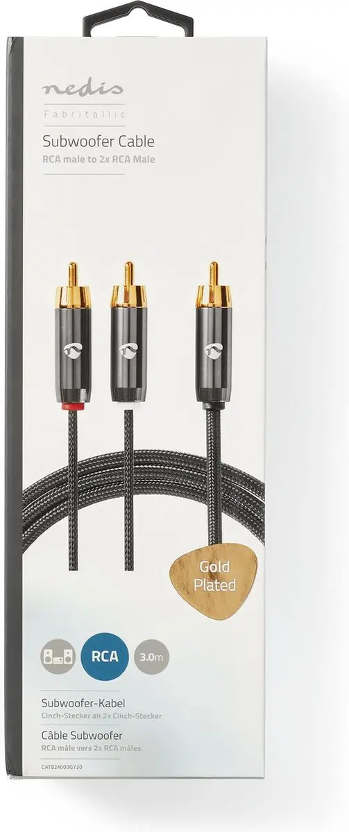 Nedis Subwooferkabel RCA Verguld 3m - Grijs
