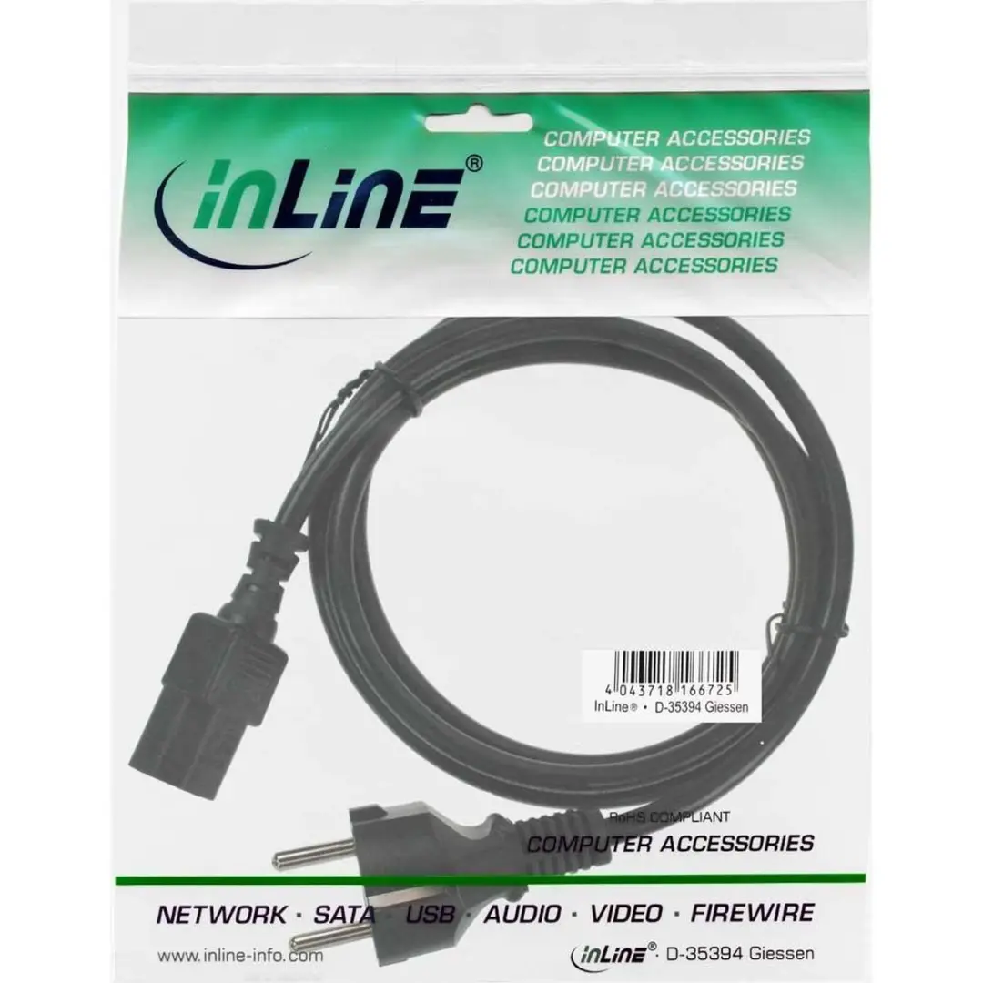 InLine C13 CEE 7/7 Stroomkabel 3x0,75mm - 0,3m - Zwart