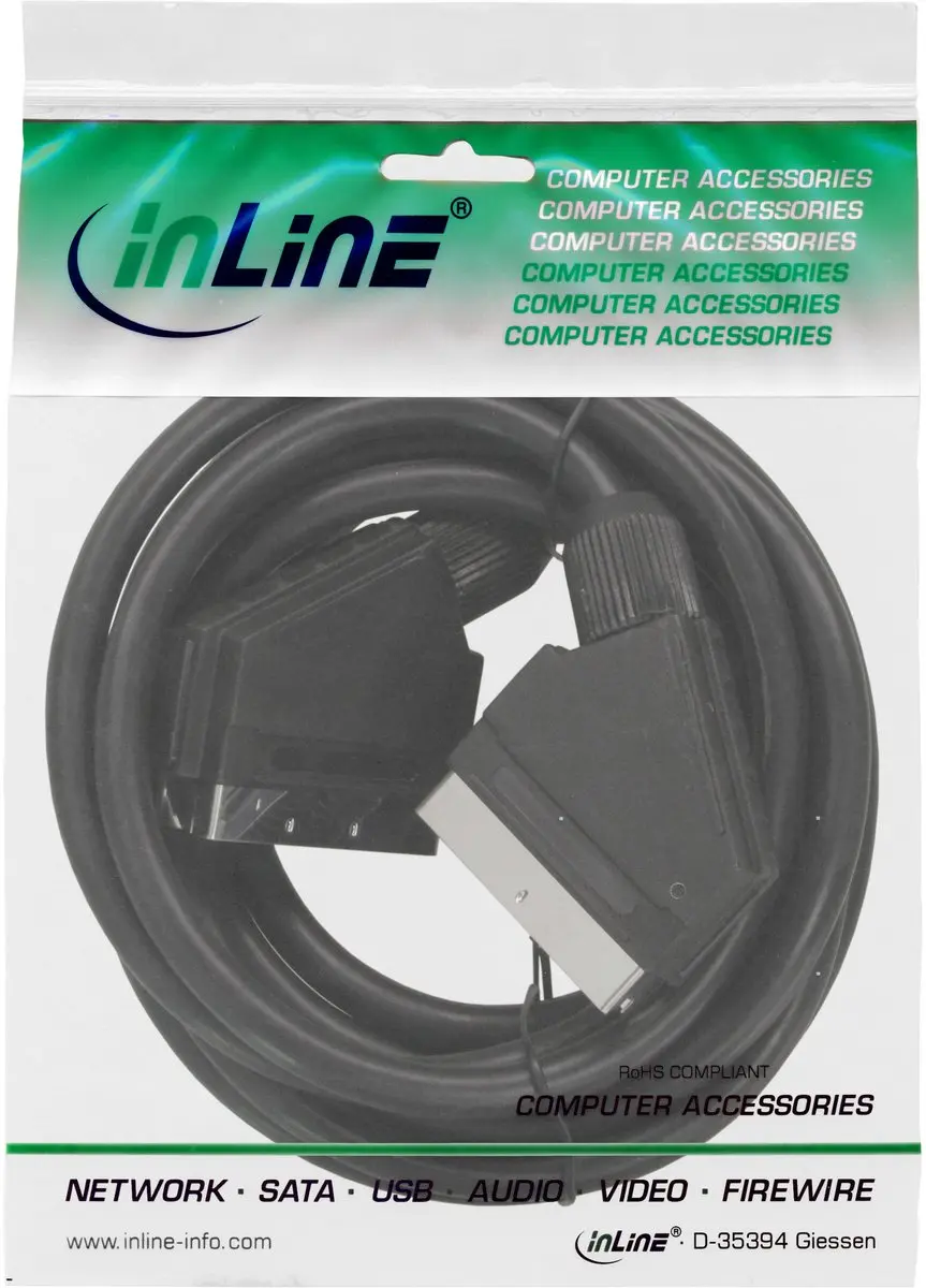 InLine Scartkabel 3m - Mannelijk/Mannelijk - Zwart