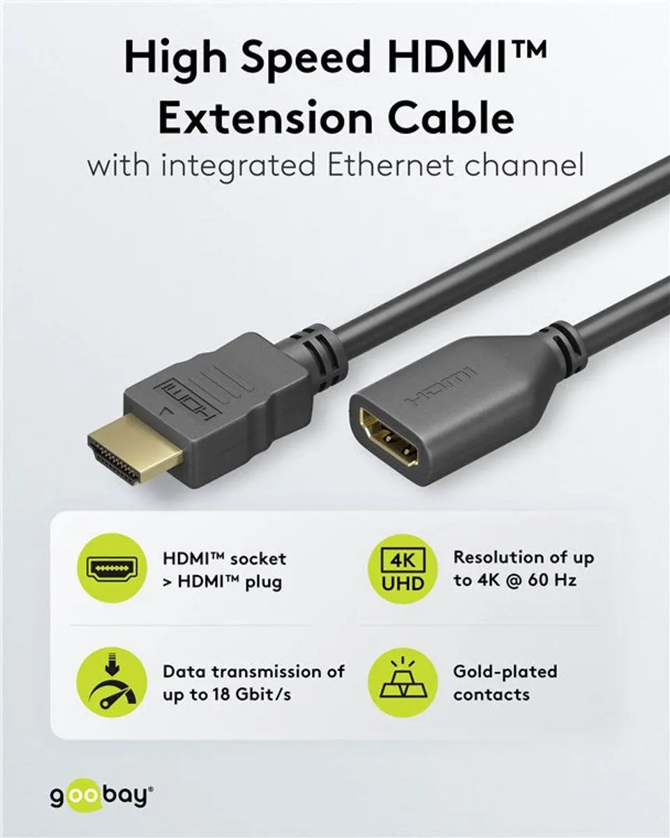 Goobay HDMI Verlengkabel Ethernet 4K60Hz - Zwart