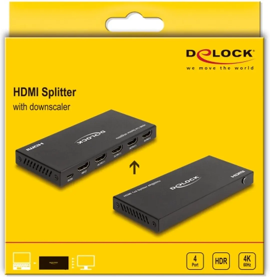 Delock HDMI Splitter 18652 - 1x Ingang 4x Uitgang 4K 60Hz - Zwart