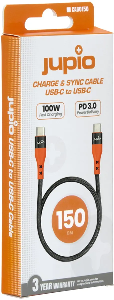 Jupio USB-C Kabel 150cm 100W - Zwart/oranje