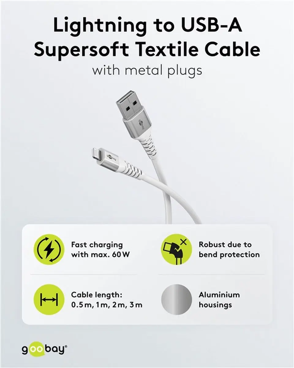 Goobay Lightning USB-A Kabel 60W wit - 2m