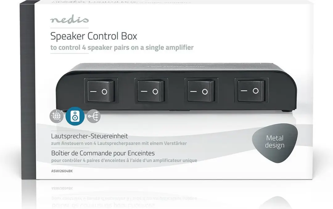 Nedis ASWI2604BK Speaker Control Box 4-Poorts - 200W - Zwart