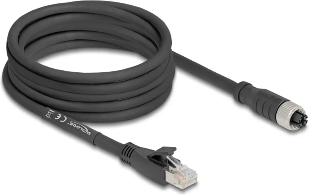 Delock M12 8-pins X-gecodeerd Industriële Netwerkkabel CAT5e 5m - Zwart