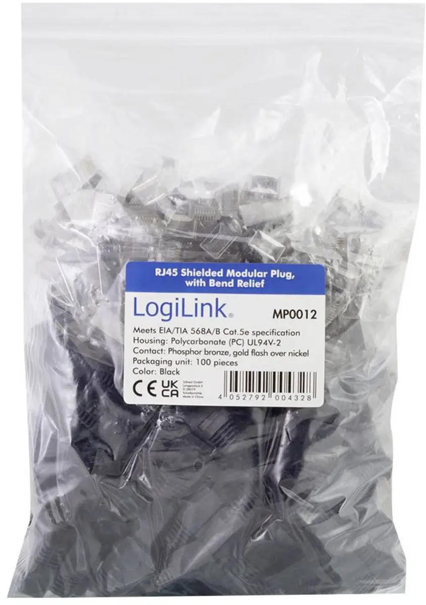 Logilink MP0012 RJ45-connector Cat 5e - 100 Stuks - Zwart