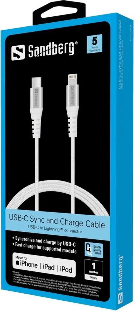 Sandberg 136-25 USB-C naar Lightning Kabel 1M - Wit