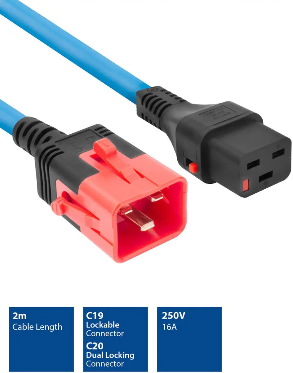 ACT PC3638 Netsnoer C19-C20 Blauw 2m