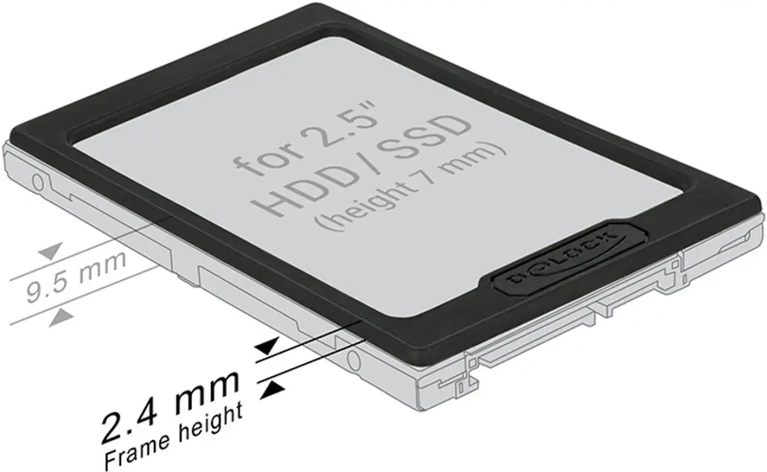 Delock 2,5" HDD/SSD Verhogingsadapter +2,5mm - Zwart