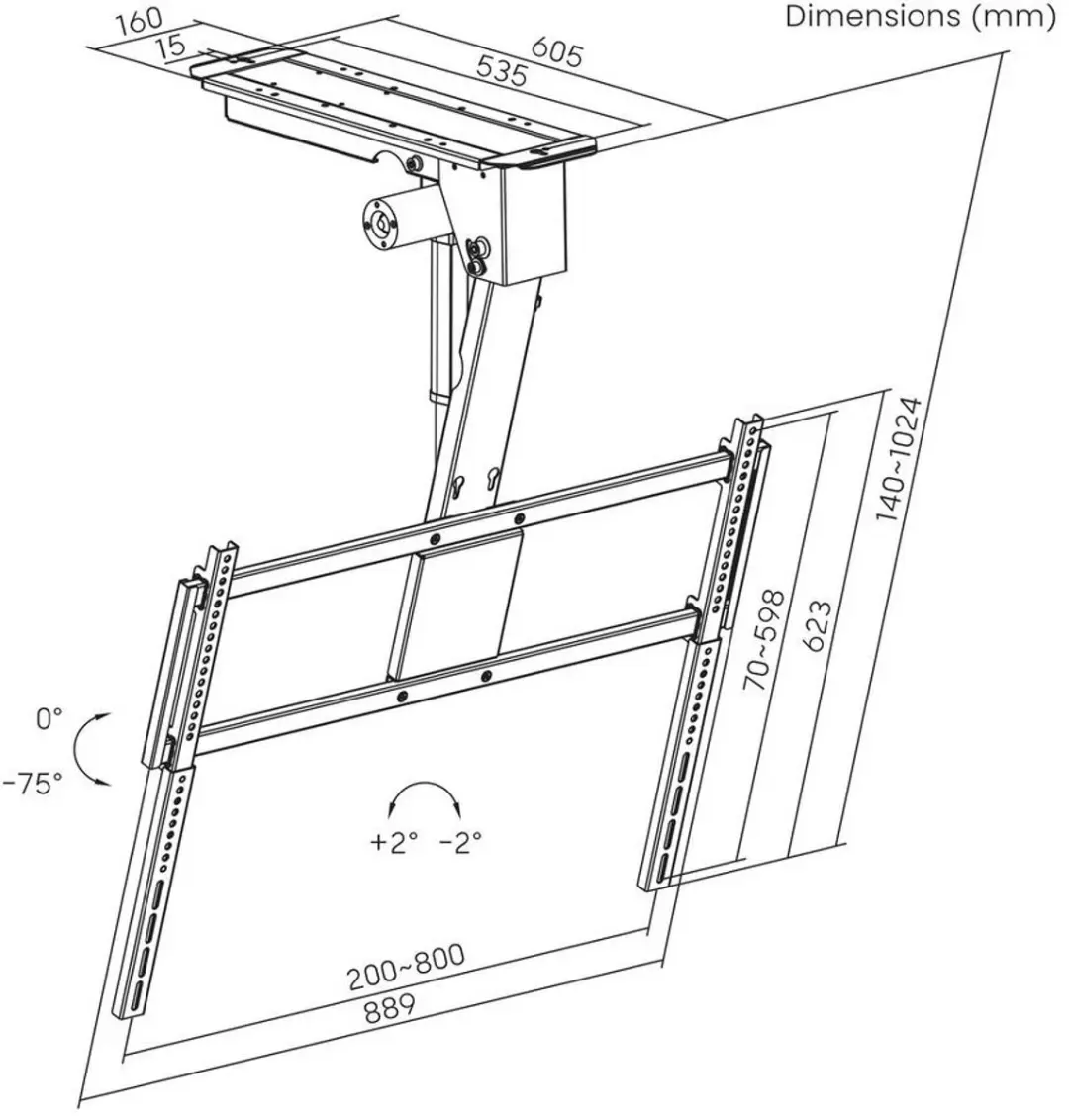 SpeaKa Professional SP-TVCM-560 TV-Plafondbeugel 109-218cm - Zwart - afbeelding 3 van 6