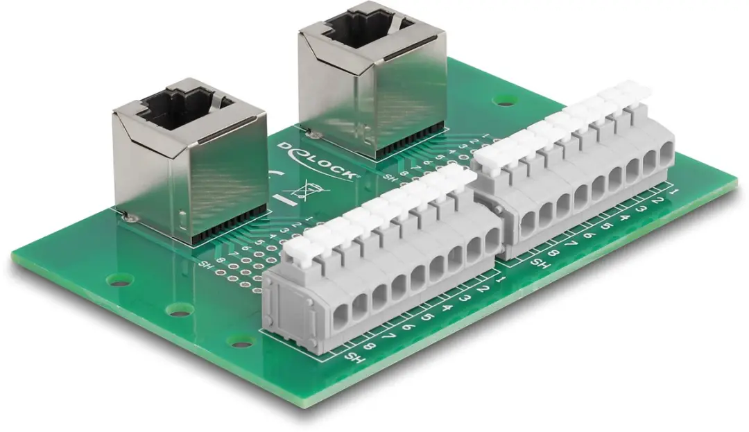 Delock RJ45 2x Female naar 2x Terminal Block - Groen/Grijs