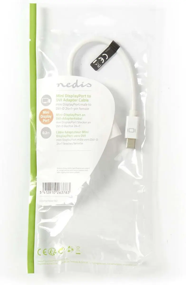 Nedis Mini DisplayPort naar DVI-I Kabel 21.6Gbps 0.2m - Wit