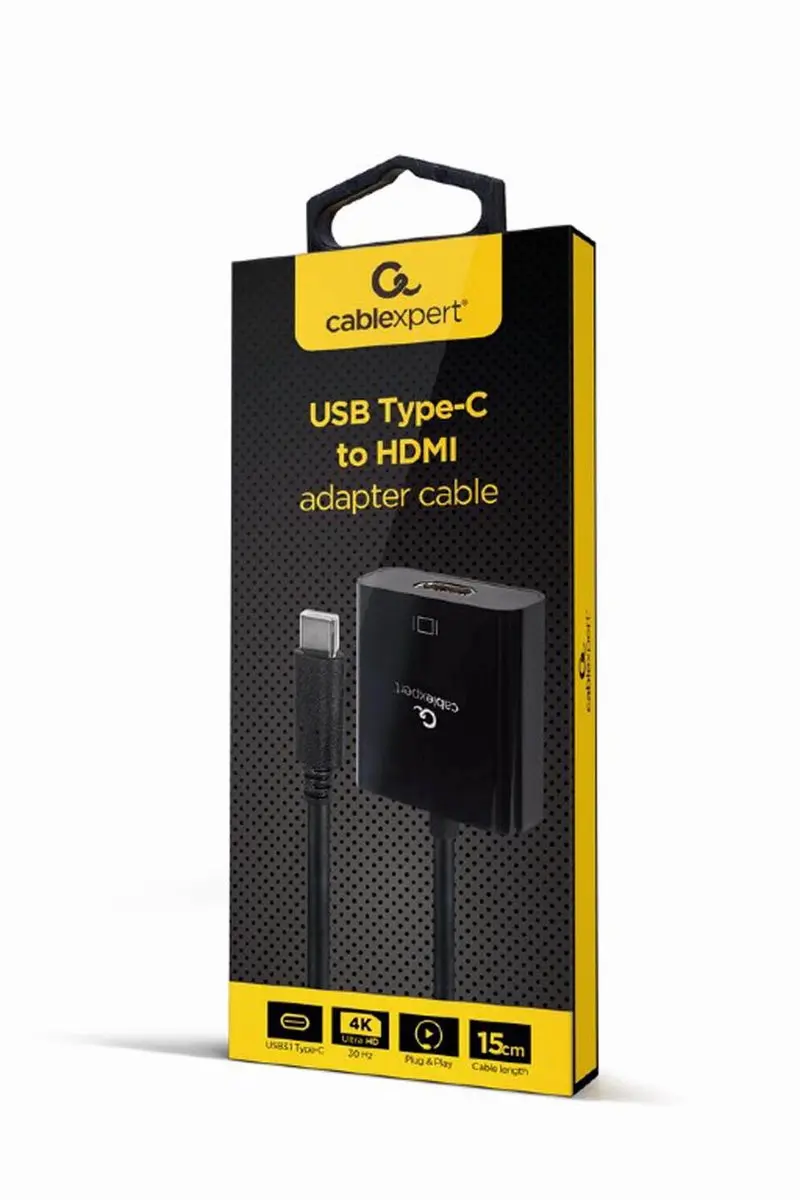 Gembird USB-C naar HDMI Adapterkabel 4K@30Hz 15cm - Zwart