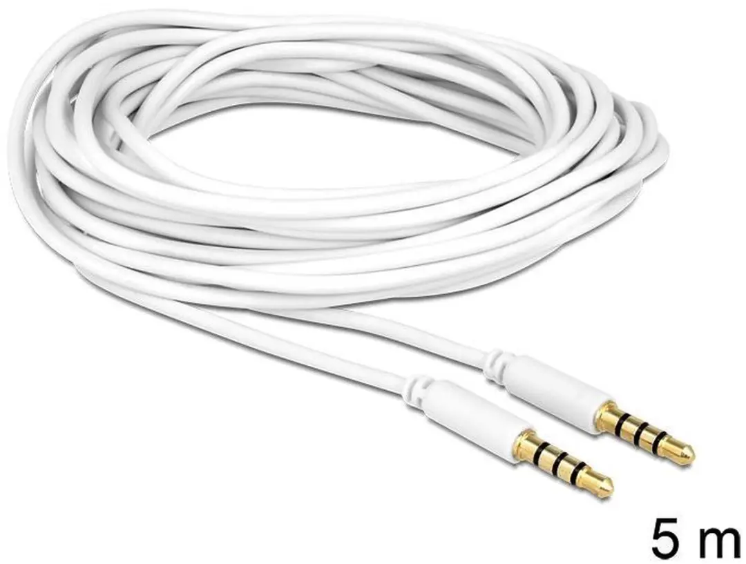 Delock 3,5mm Jack 4-polig Audio/Video Kabel AWG24 - 5m - Wit