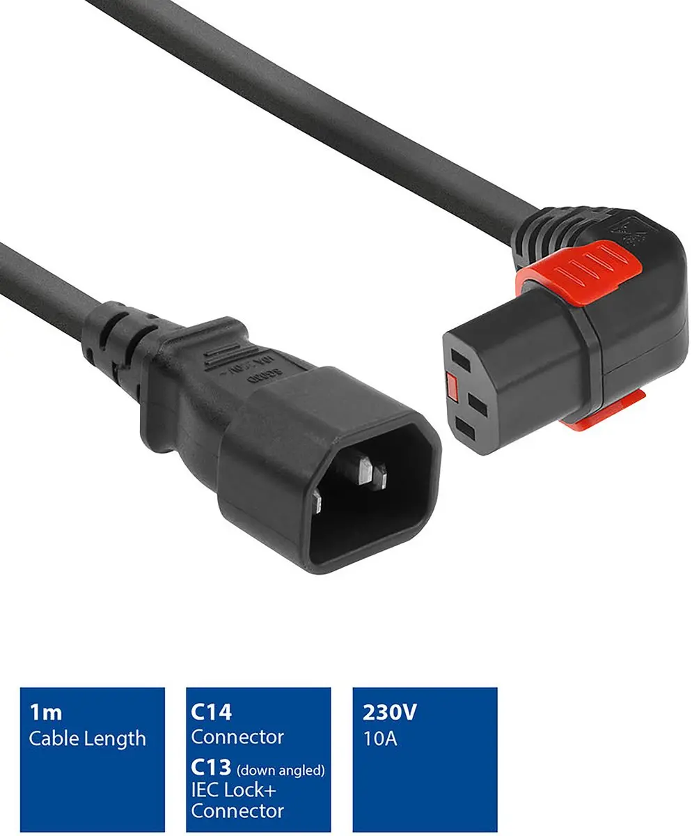 ACT PC2044 AK5267 Netsnoer C14-C13 Lock - 1m - Zwart