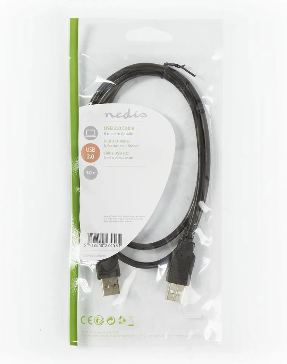 Nedis USB 2.0 A-A Kabel 1m - Zwart