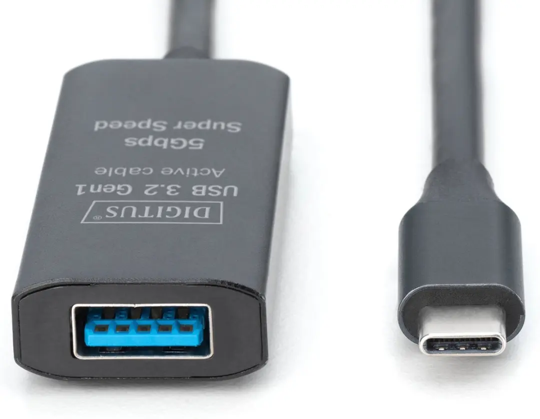 Digitus DA-73110 USB-C naar USB-A Kabel 5m - Actief - Zwart