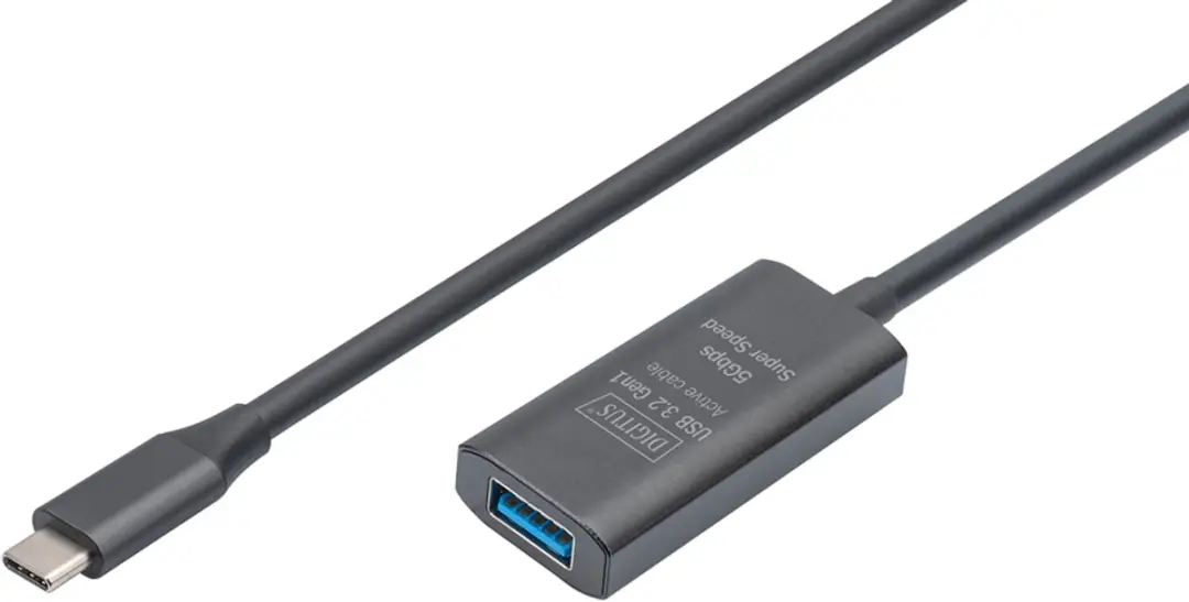 Digitus DA-73110 USB-C naar USB-A Kabel 5m - Actief - Zwart