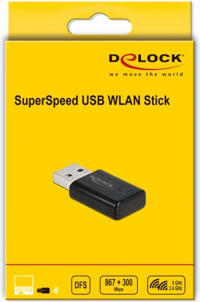 Delock USB 3.0 Dual Band WLAN Stick 867/300Mbps - Zwart
