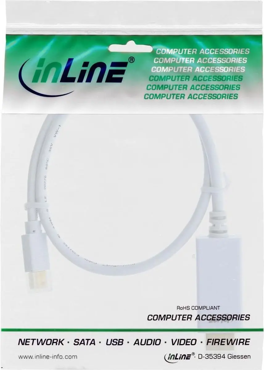 InLine Premium Mini DisplayPort 1.2a naar HDMI 2.0 Kabel 4K 60Hz - 0,5m - Wit