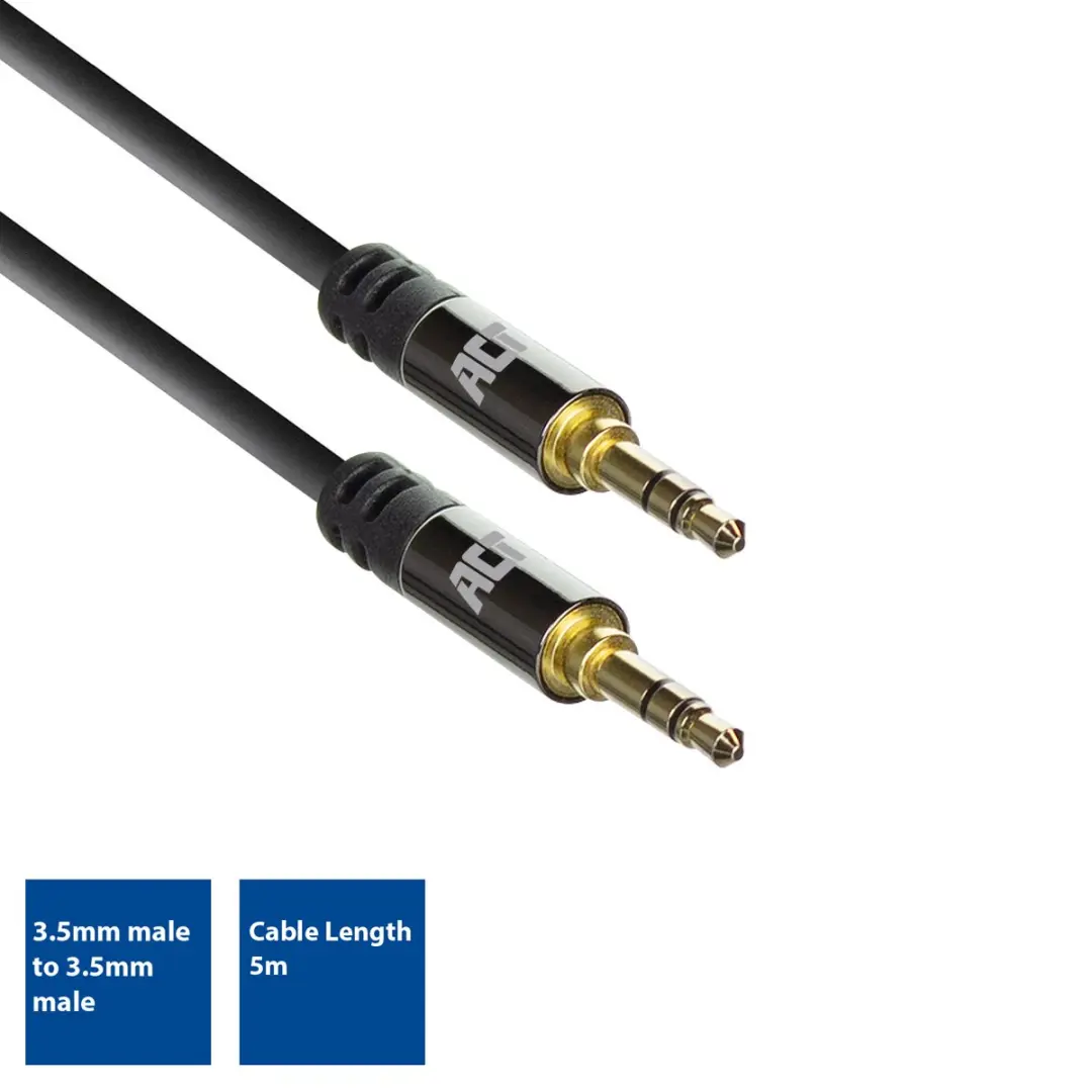 ACT AC3612 Stereo Audiokabel 3,5mm Jack - 5m - Zwart