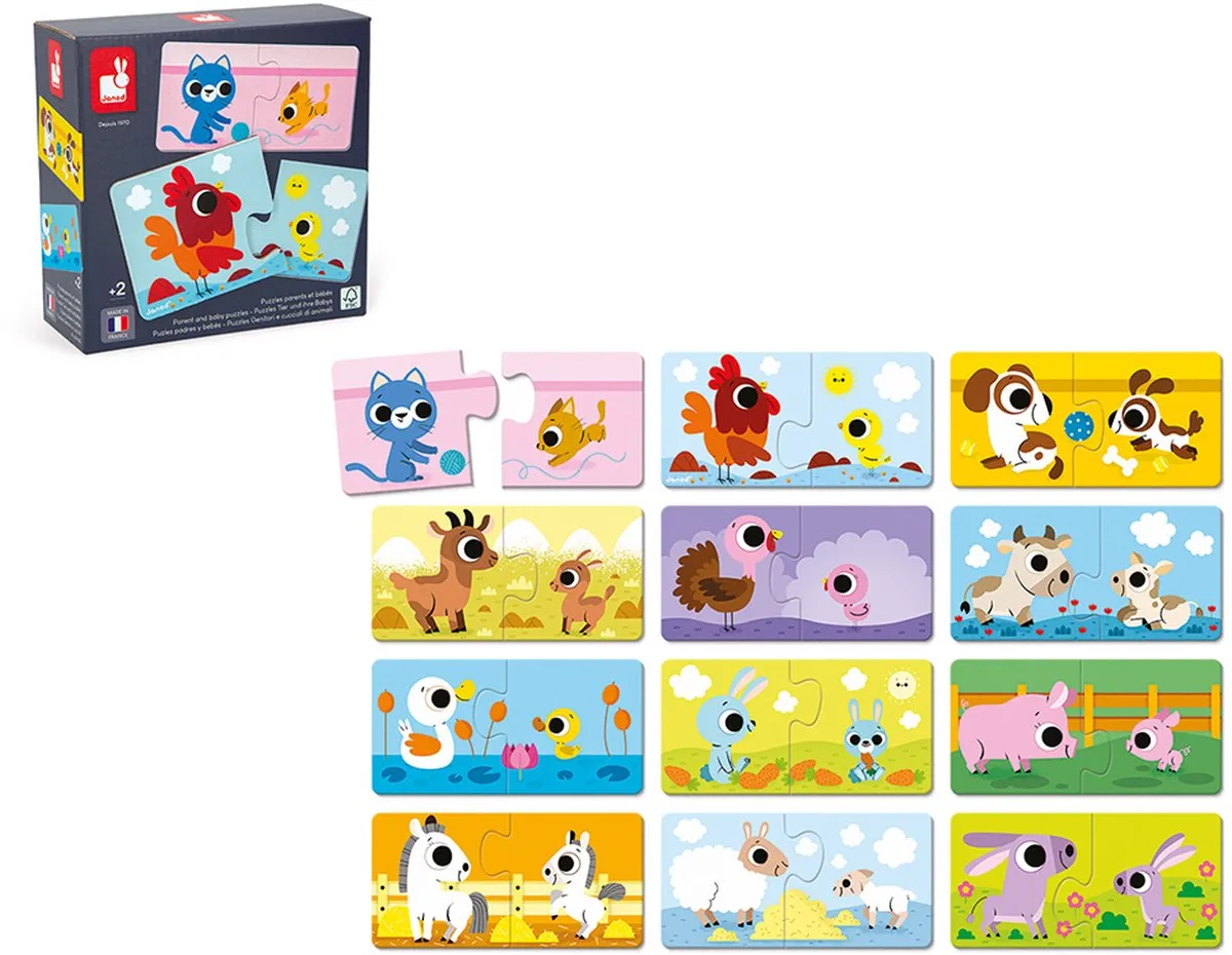 Janod Puzzelspel Ouders En Babydieren 2637 - 12 Stuks
