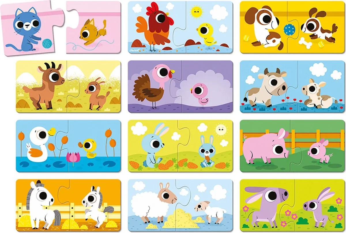 Janod Puzzelspel Ouders En Babydieren 2637 - 12 Stuks