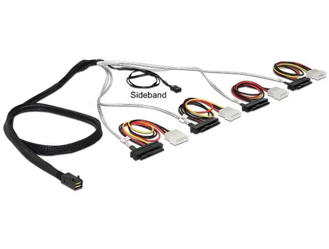 Delock Mini-SAS HD SFF-8643 naar 4x SAS SFF-8482 + Sideband - 1m - Zwart