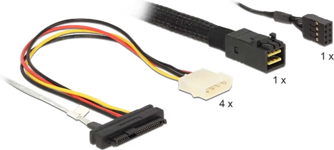 Delock Mini-SAS HD SFF-8643 naar 4x SAS SFF-8482 + Sideband