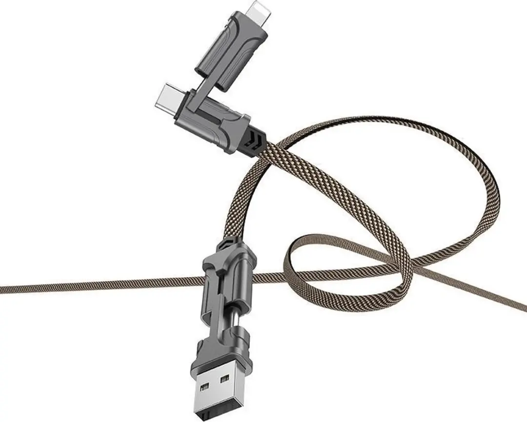 Hoco Charge&Synch 3-in-1 Kabel Micro/USB-C/Lightning 1m - Zwart & Grijs
