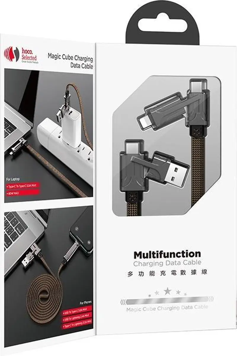 Hoco Charge&Synch 3-in-1 Kabel Micro/USB-C/Lightning 1m - Zwart & Grijs