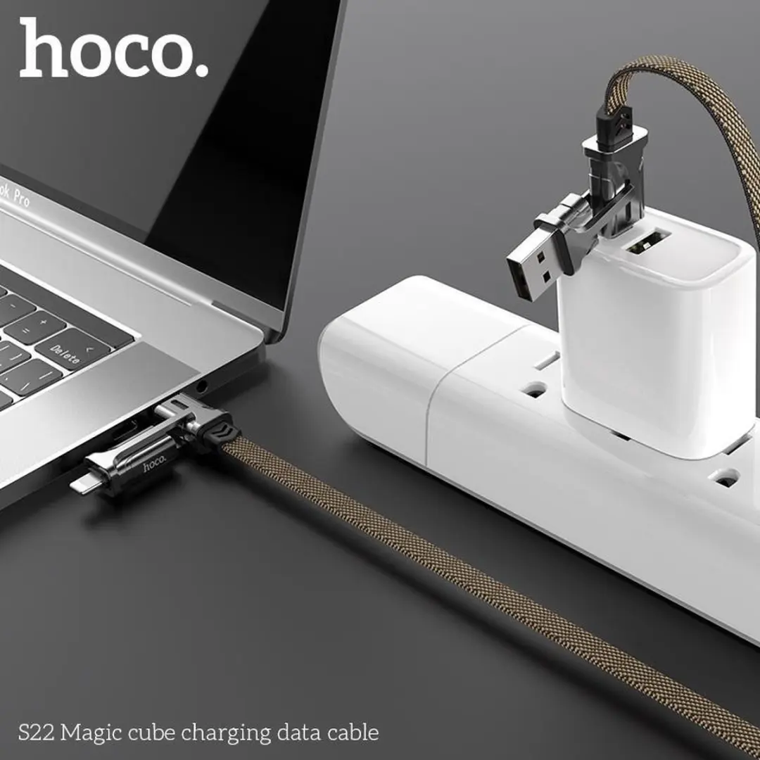 Hoco Charge&Synch 3-in-1 Kabel Micro/USB-C/Lightning 1m - Zwart & Grijs