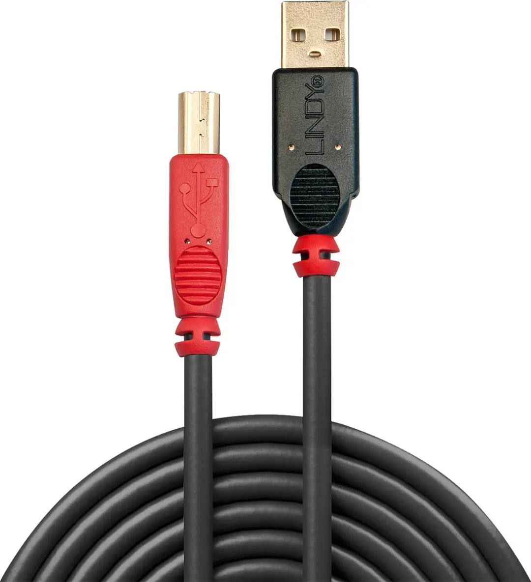 Lindy 42762 USB-kabel 15m USB 2.0 A-B - Zwart/Rood