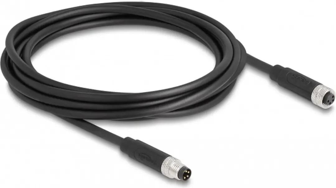 Delock M8 4 Pin A-coded Kabel - 3m - Zwart