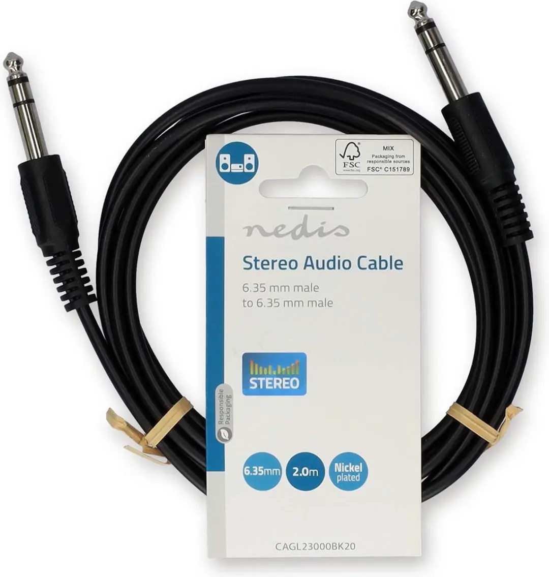 Nedis Stereo-Audiokabel 6,35mm Male - 2m - Zwart