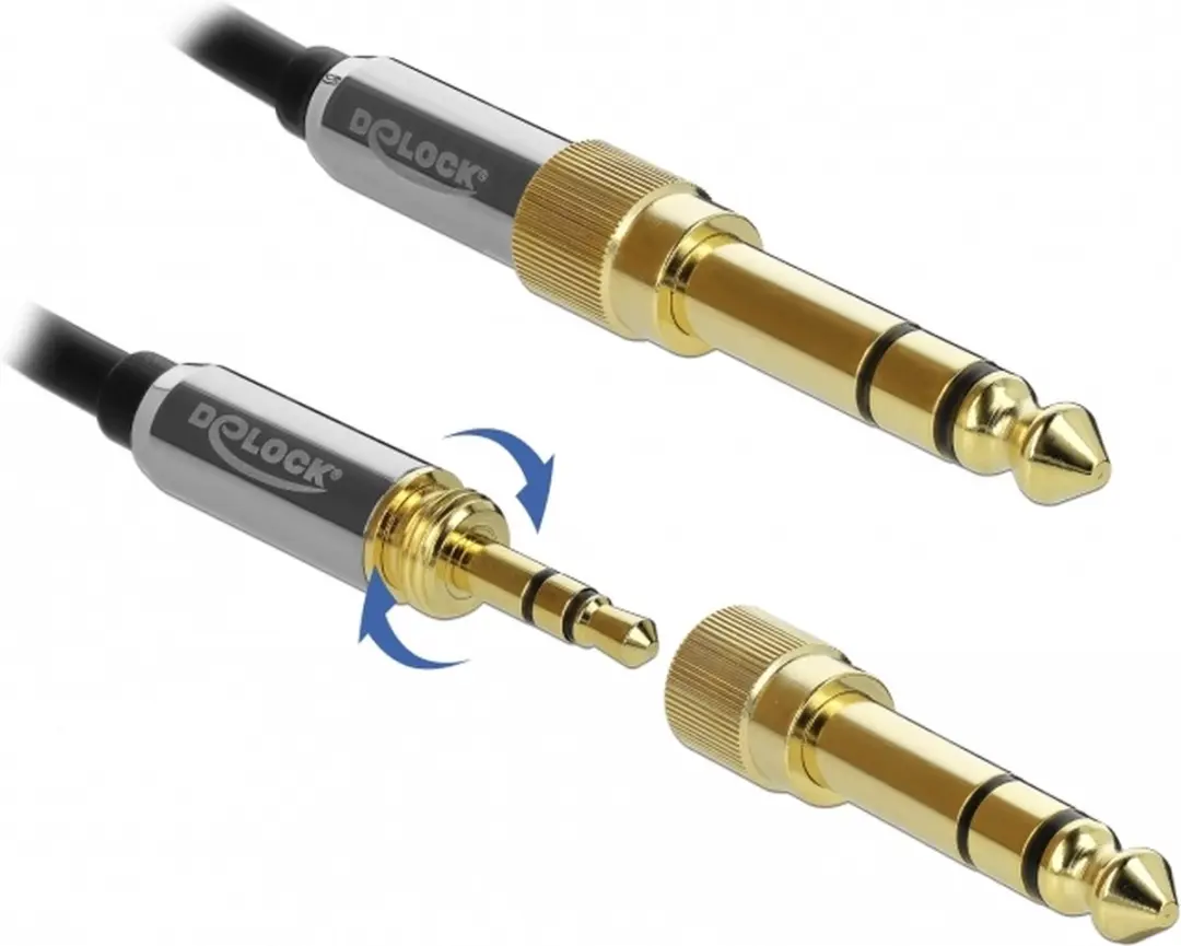 Delock 3,5mm Jack Spiraalkabel 5m - 6,35mm Adapters - Zwart