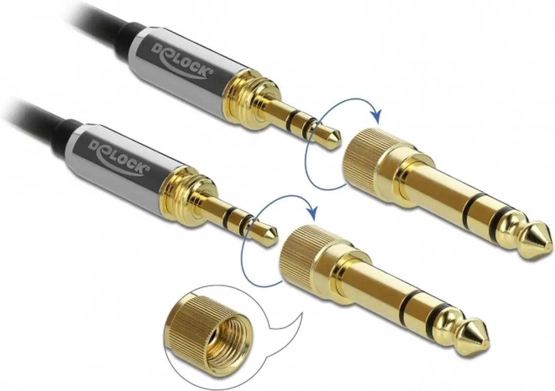 Delock 3,5mm Jack Spiraalkabel 5m - 6,35mm Adapters - Zwart