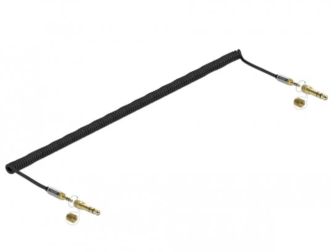 Delock 3,5mm Jack Spiraalkabel 5m - 6,35mm Adapters - Zwart