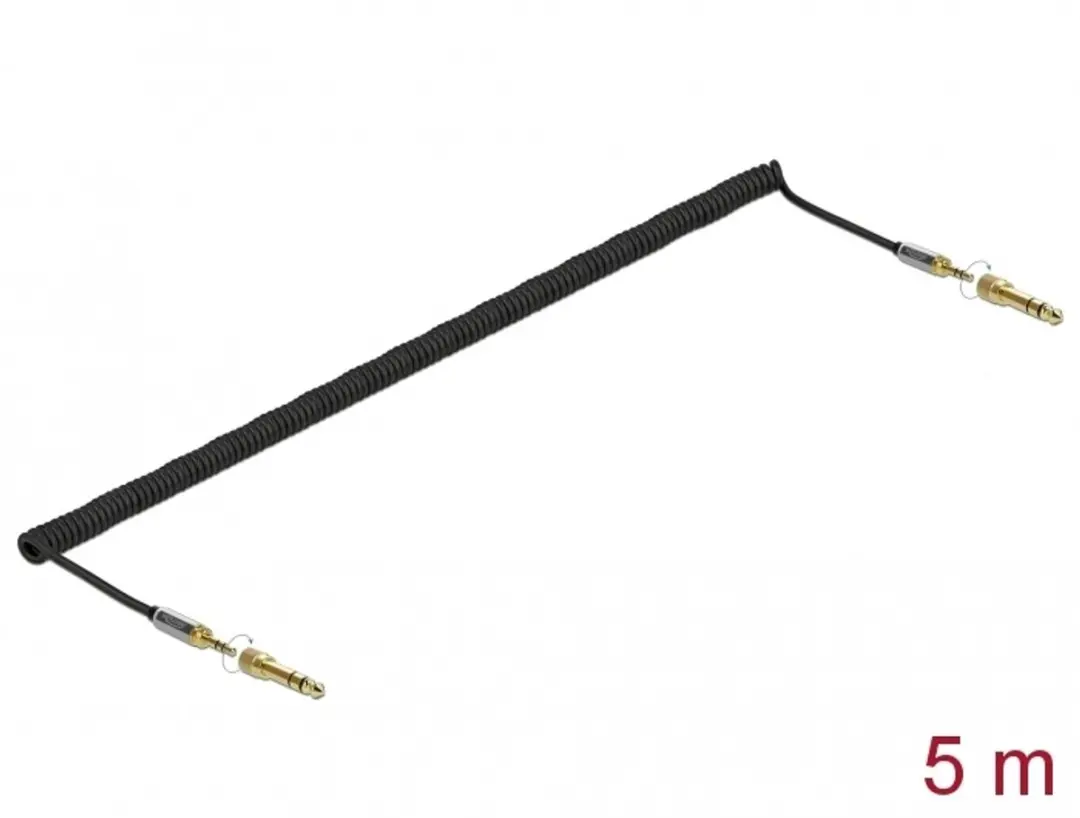 Delock 3,5mm Jack Spiraalkabel 5m - 6,35mm Adapters - Zwart - afbeelding 6 van 6