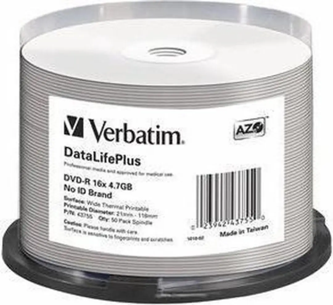 Verbatim DVD-R 4.7GB Thermisch Wit - 50 Stuks