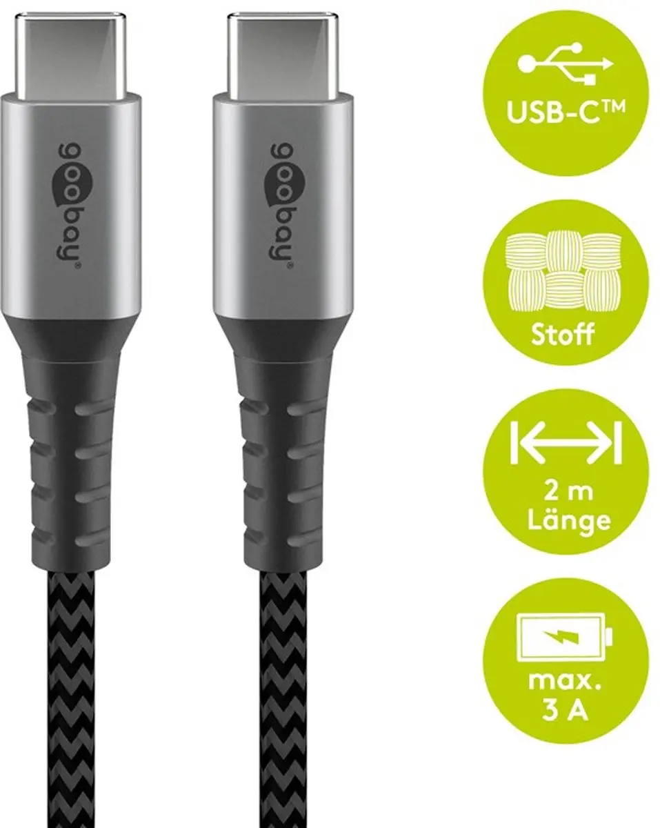 Goobay USB-C naar USB-C Kabel 60W - 2m - Grijs