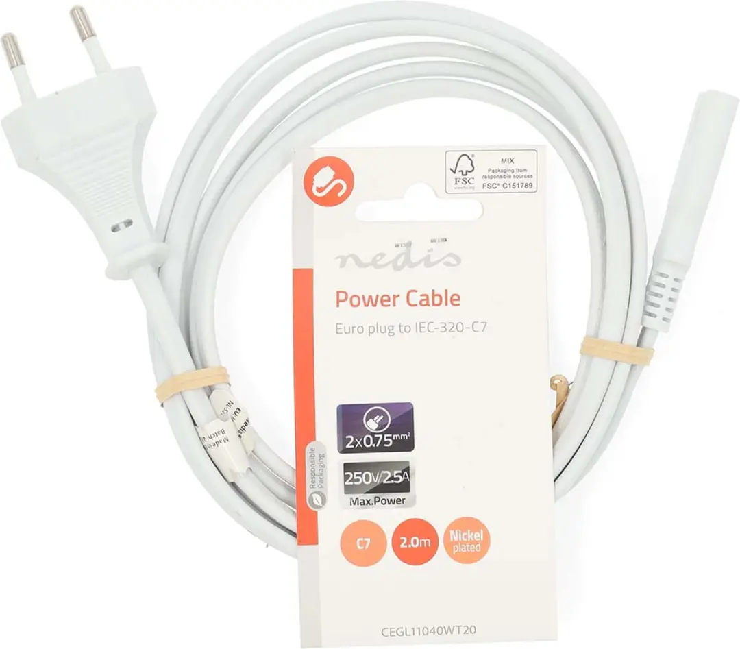 Nedis Stroomkabel CEGL11040WT20 - 2m - Wit