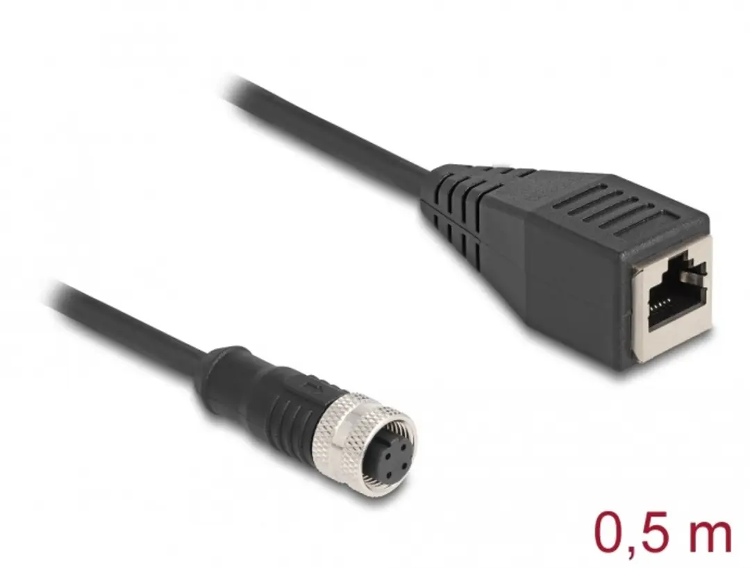Delock M12 4-pins D-gecodeerd CAT5e Netwerkkabel 0,5m - Zwart