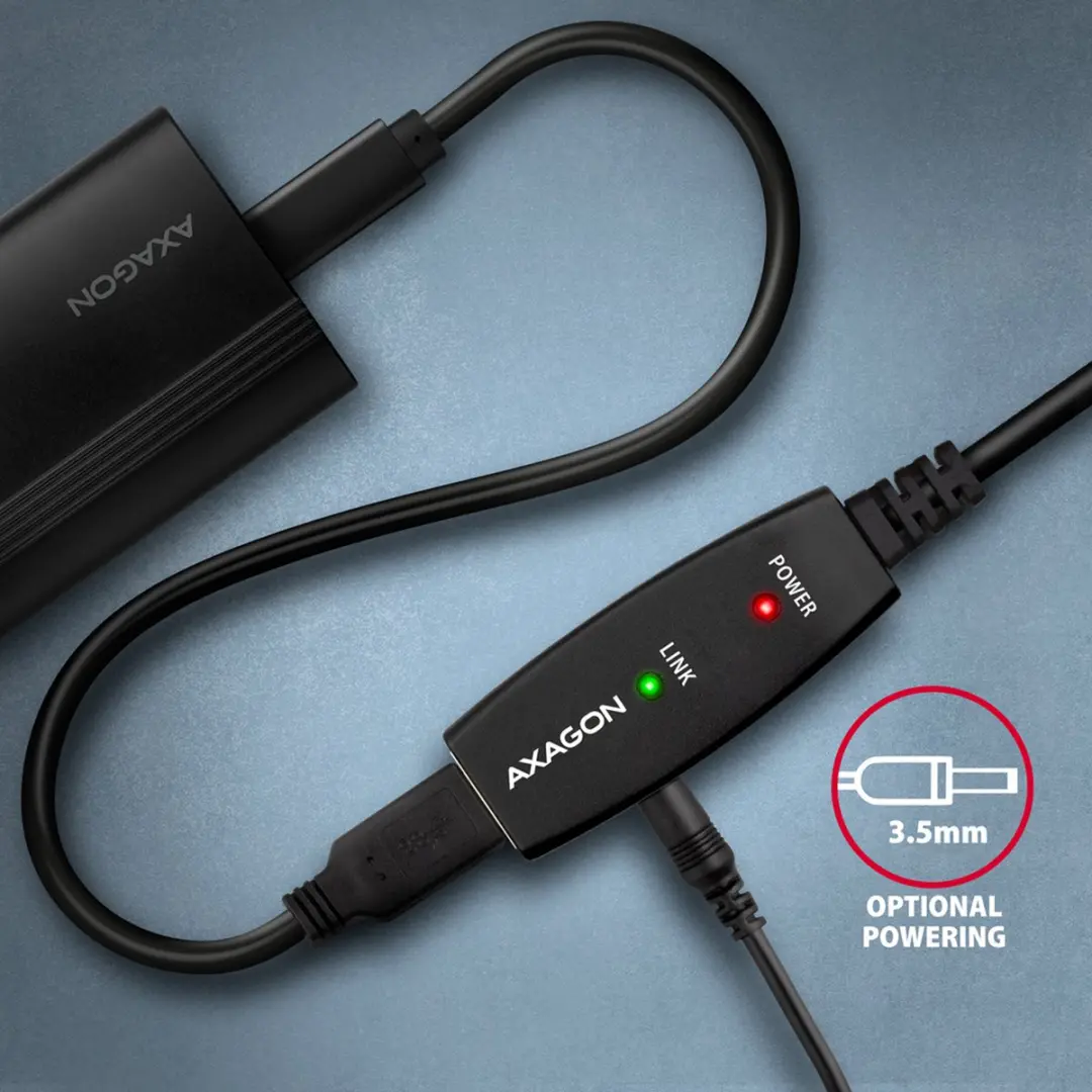 Axagon ADR-220 USB-kabel 20m - USB-A naar USB-A - Zwart
