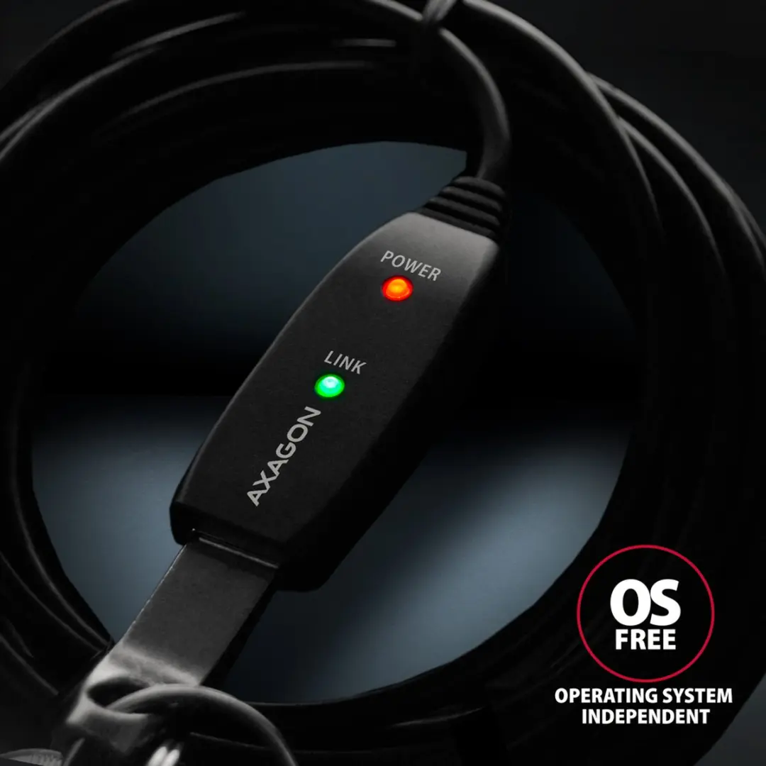 Axagon ADR-220 USB-kabel 20m - USB-A naar USB-A - Zwart
