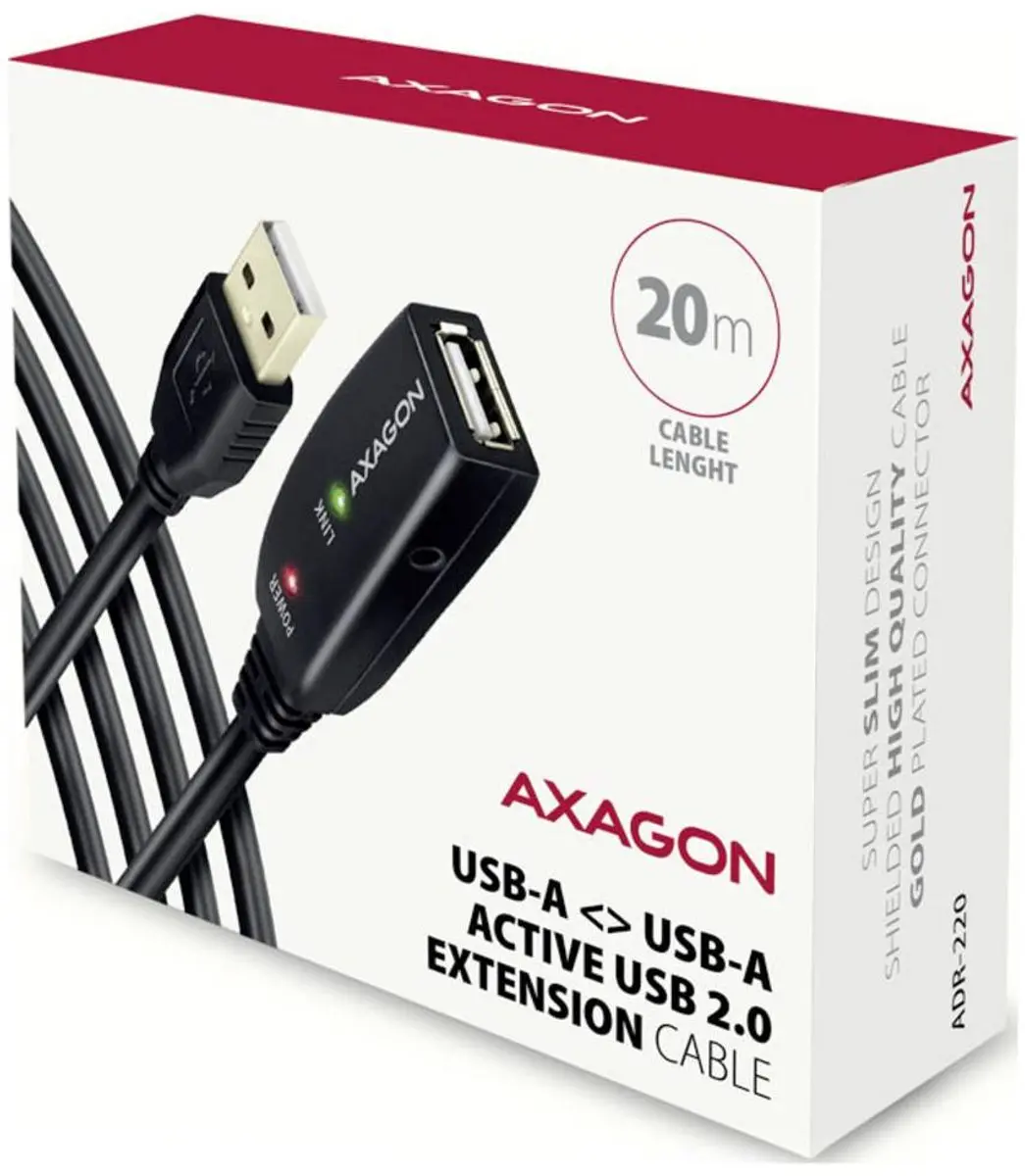 Axagon ADR-220 USB-kabel 20m - USB-A naar USB-A - Zwart - afbeelding 6 van 6