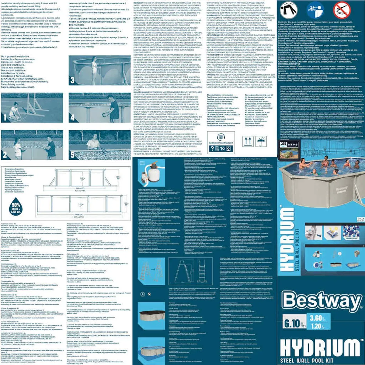 Bestway Hydrium Framezwembad 610x360x120cm - 19.929L - Grijs - afbeelding 6 van 6