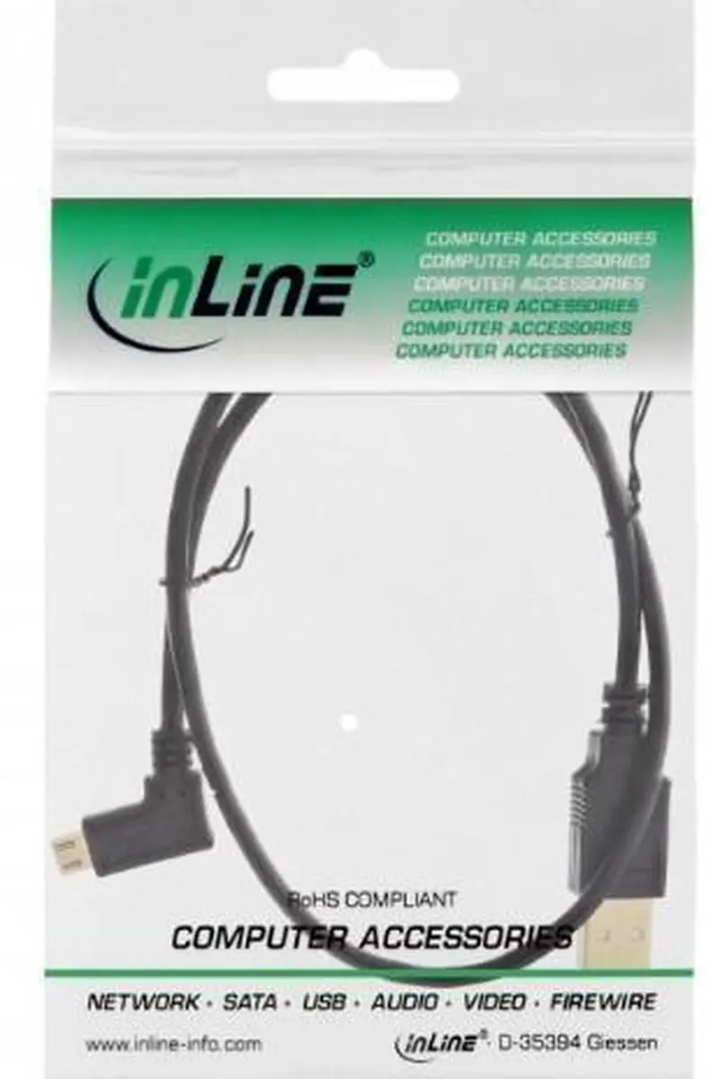 InLine USB Micro-B Haaks naar USB-A Kabel 2.0 - 0,5m - Zwart