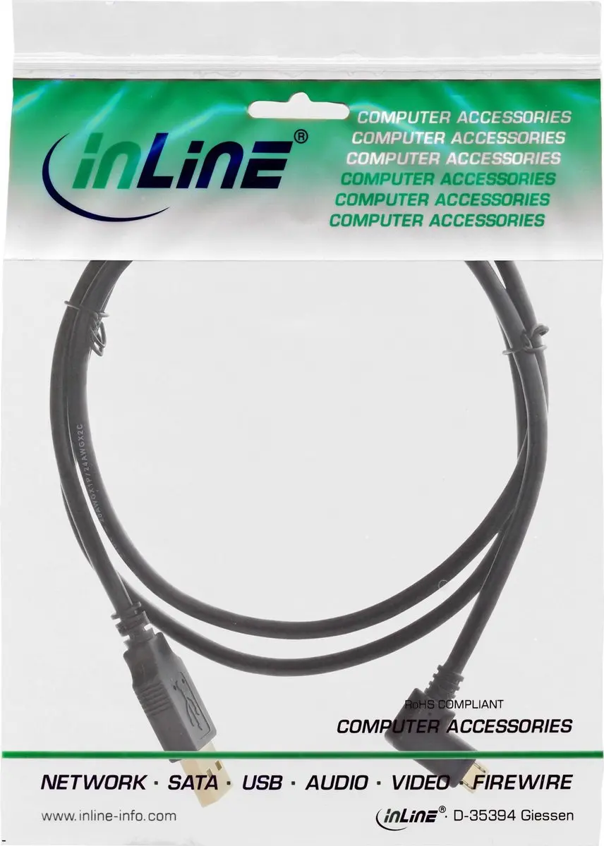 InLine USB Micro-B Haaks naar USB-A Kabel 2.0 - 0,5m - Zwart