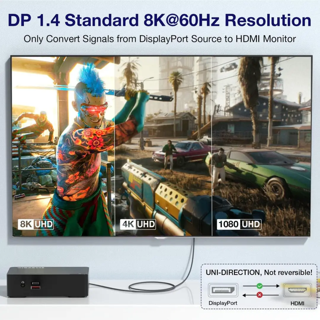 NÖRDIC DPHM-200 DisplayPort naar HDMI 2.1 Kabel - 8K60Hz - Grijs